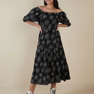 LOV Black Floral Tiered Jerry Dress Off Shoulder New M